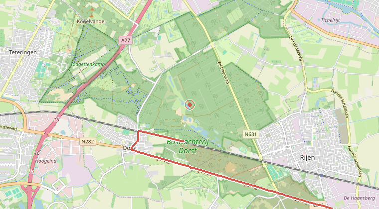 Kaart van de omgeving van de melding, met de kazerne die is gealarmeerd