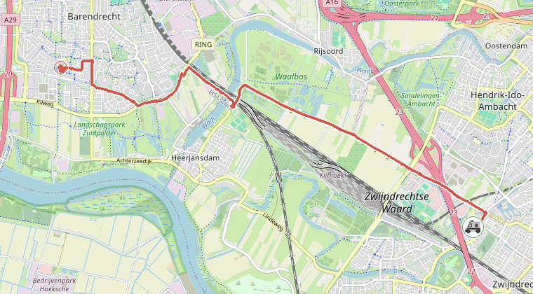 Kaart van de omgeving van de melding, met de kazerne die is gealarmeerd