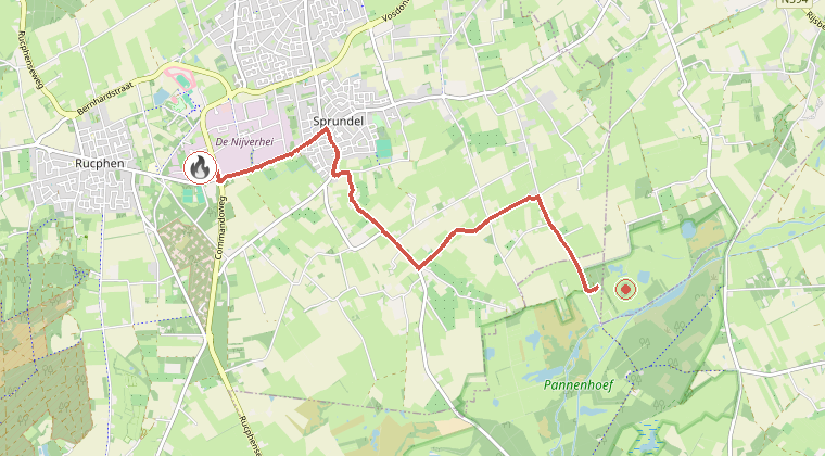 Kaart van de omgeving van de melding, met de kazerne die is gealarmeerd