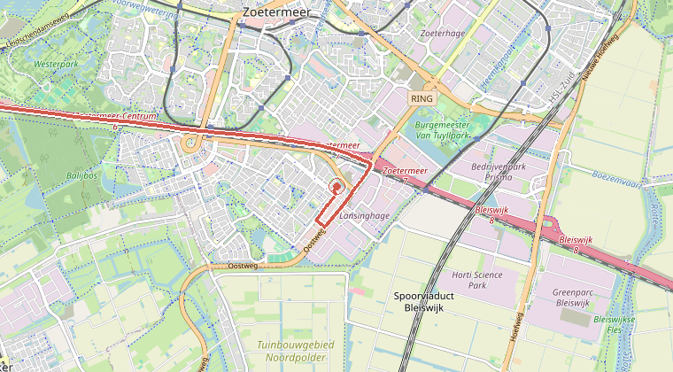 Kaart van de omgeving van de melding, met de kazerne die is gealarmeerd