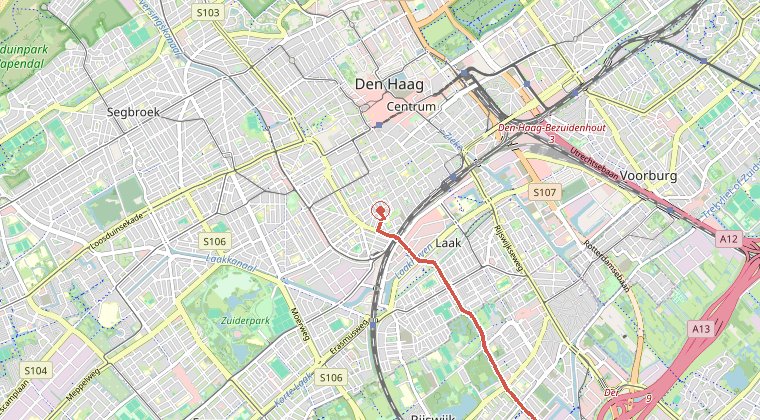 Kaart van de omgeving van de melding, met de kazerne die is gealarmeerd