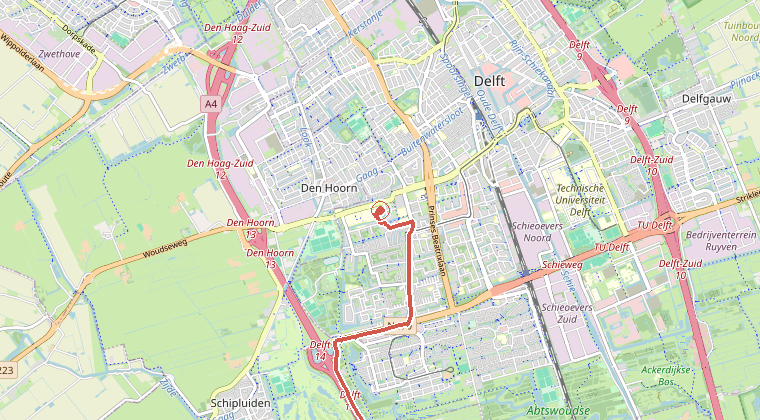 Kaart van de omgeving van de melding, met de kazerne die is gealarmeerd