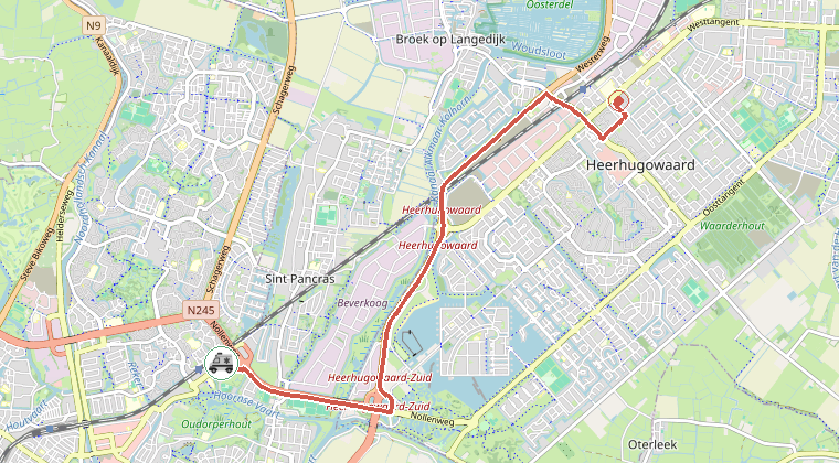 Kaart van de omgeving van de melding, met de kazerne die is gealarmeerd