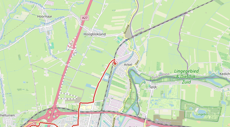 Kaart van de omgeving van de melding, met de kazerne die is gealarmeerd