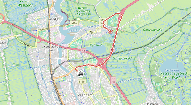 Kaart van de omgeving van de melding, met de kazerne die is gealarmeerd