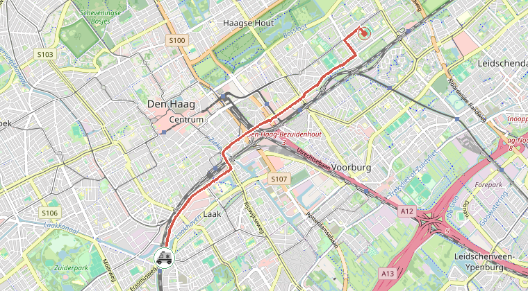 Kaart van de omgeving van de melding, met de kazerne die is gealarmeerd