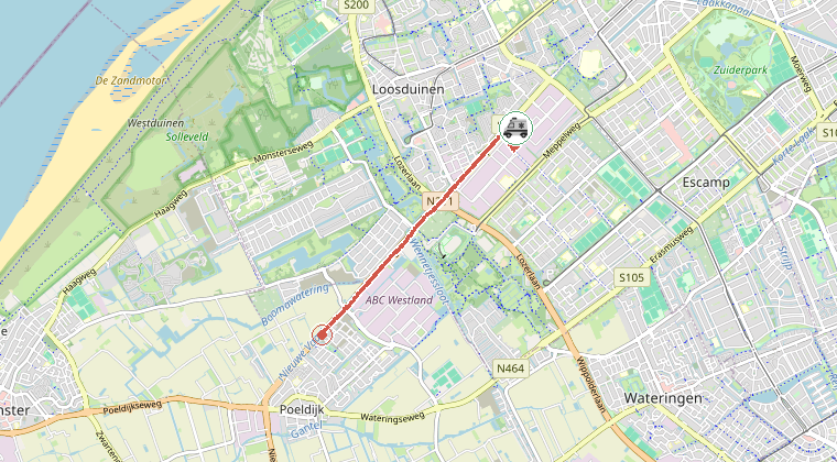 Kaart van de omgeving van de melding, met de kazerne die is gealarmeerd