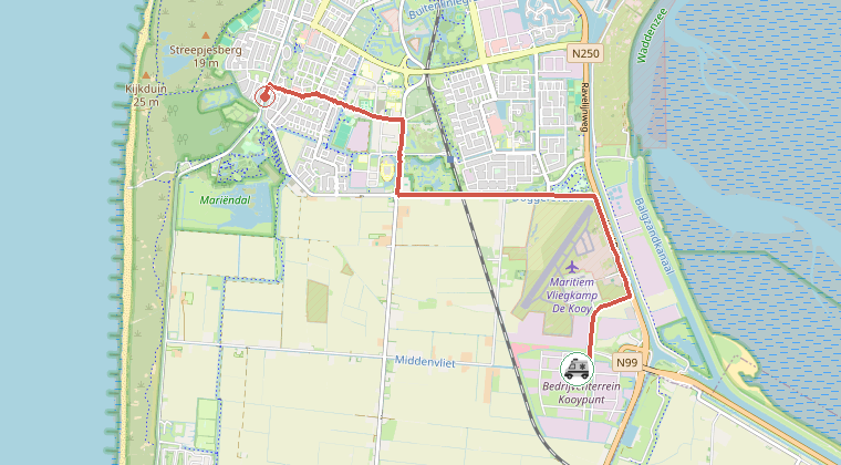 Kaart van de omgeving van de melding, met de kazerne die is gealarmeerd