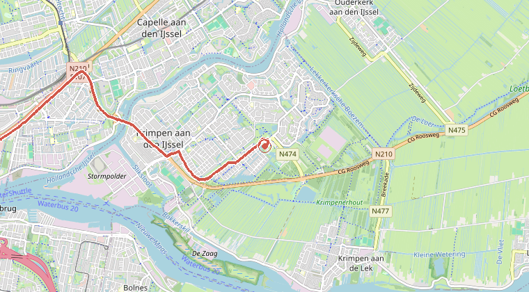 Kaart van de omgeving van de melding, met de kazerne die is gealarmeerd