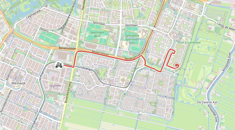 Kaart van de omgeving van de melding, met de kazerne die is gealarmeerd