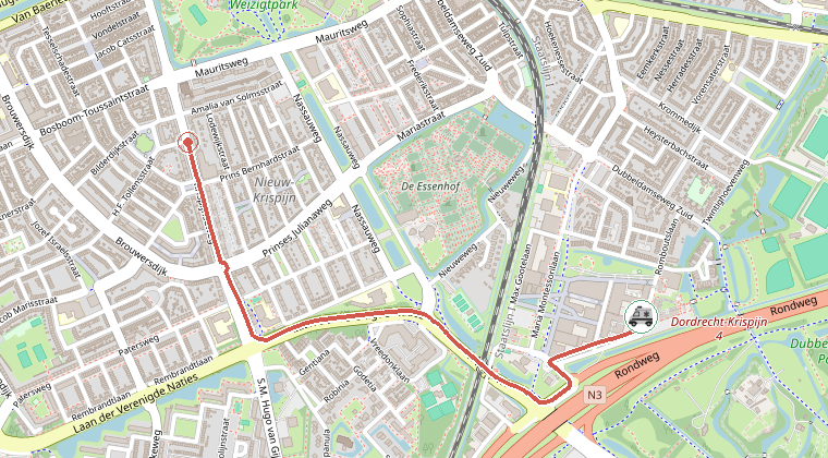 Kaart van de omgeving van de melding, met de kazerne die is gealarmeerd