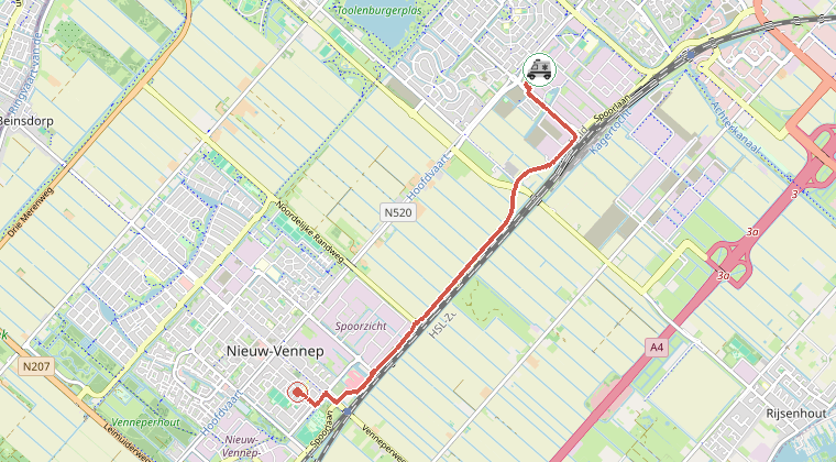 Kaart van de omgeving van de melding, met de kazerne die is gealarmeerd