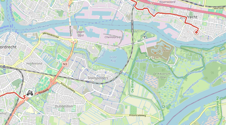Kaart van de omgeving van de melding, met de kazerne die is gealarmeerd