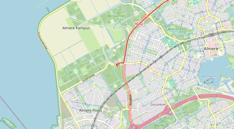 Kaart van de omgeving van de melding, met de kazerne die is gealarmeerd