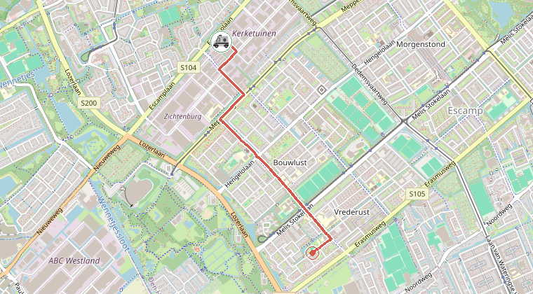 Kaart van de omgeving van de melding, met de kazerne die is gealarmeerd