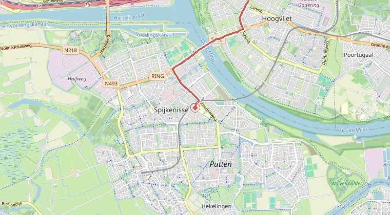 Kaart van de omgeving van de melding, met de kazerne die is gealarmeerd
