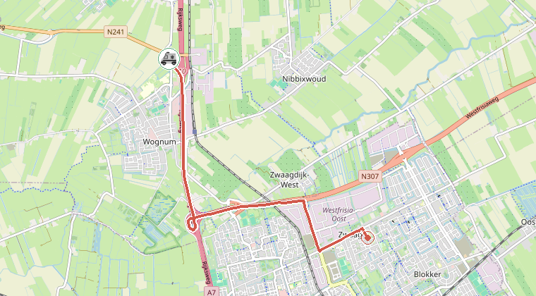 Kaart van de omgeving van de melding, met de kazerne die is gealarmeerd