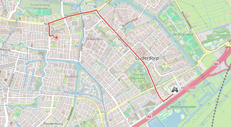 Kaart van de omgeving van de melding, met de kazerne die is gealarmeerd