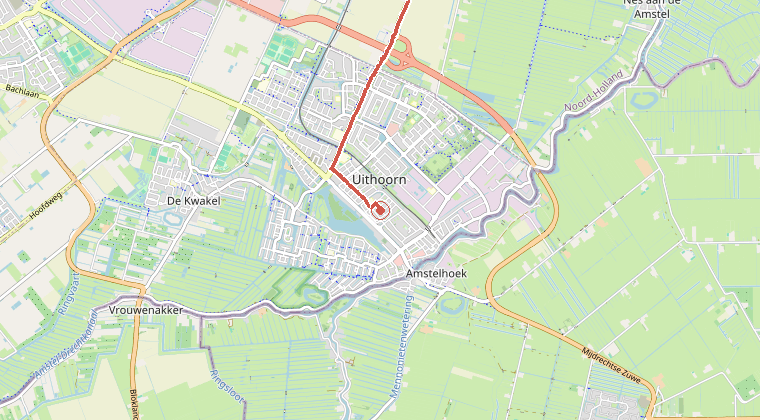 Kaart van de omgeving van de melding, met de kazerne die is gealarmeerd