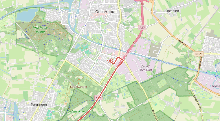 Kaart van de omgeving van de melding, met de kazerne die is gealarmeerd