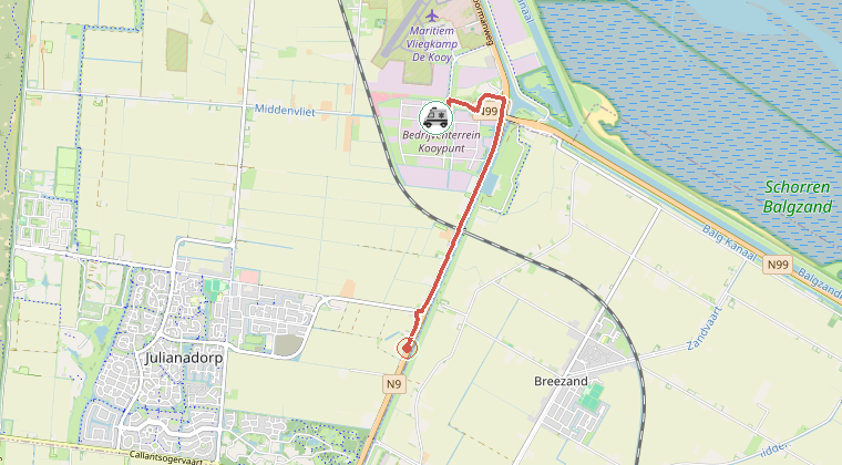 Kaart van de omgeving van de melding, met de kazerne die is gealarmeerd