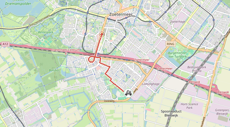 Kaart van de omgeving van de melding, met de kazerne die is gealarmeerd