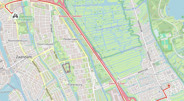 Kaart van de omgeving van de melding, met de kazerne die is gealarmeerd