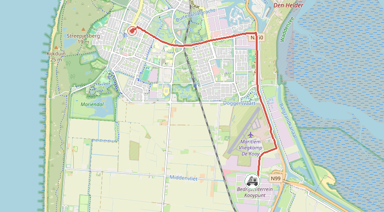 Kaart van de omgeving van de melding, met de kazerne die is gealarmeerd