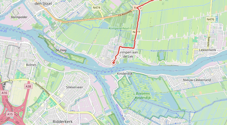 Kaart van de omgeving van de melding, met de kazerne die is gealarmeerd