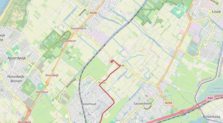 Kaart van de omgeving van de melding, met de kazerne die is gealarmeerd
