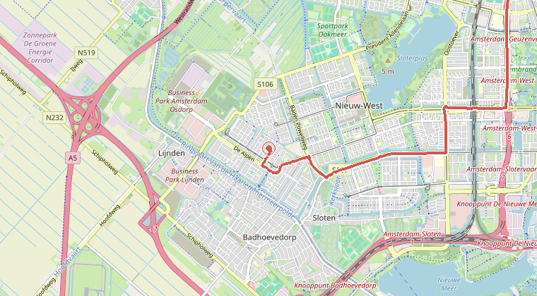Kaart van de omgeving van de melding, met de kazerne die is gealarmeerd