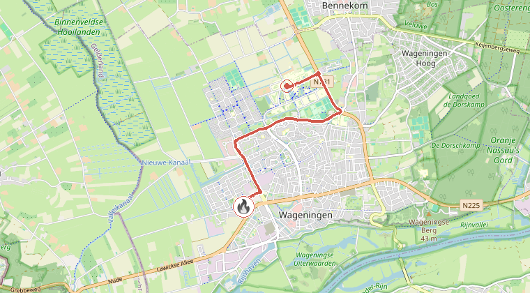 Kaart van de omgeving van de melding, met de kazerne die is gealarmeerd