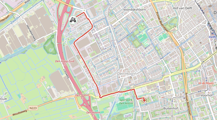 Kaart van de omgeving van de melding, met de kazerne die is gealarmeerd