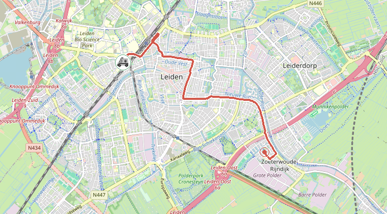 Kaart van de omgeving van de melding, met de kazerne die is gealarmeerd