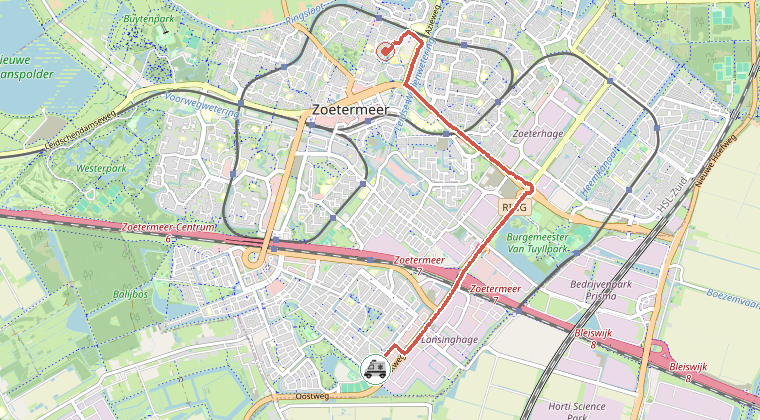 Kaart van de omgeving van de melding, met de kazerne die is gealarmeerd