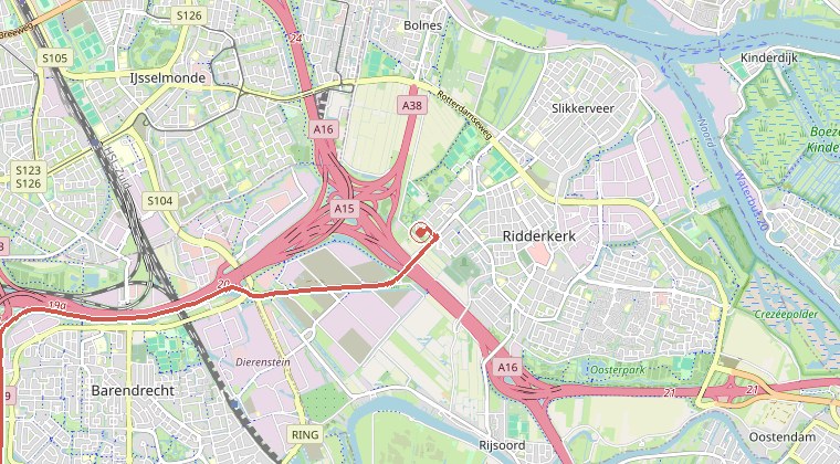 Kaart van de omgeving van de melding, met de kazerne die is gealarmeerd