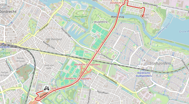 Kaart van de omgeving van de melding, met de kazerne die is gealarmeerd