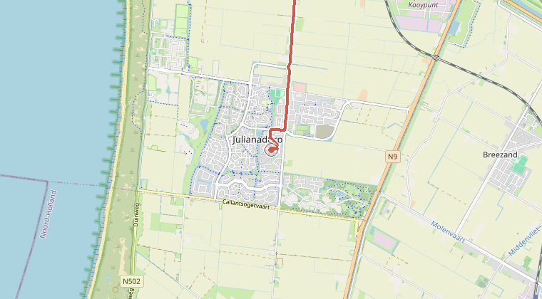 Kaart van de omgeving van de melding, met de kazerne die is gealarmeerd