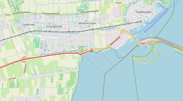 Kaart van de omgeving van de melding, met de kazerne die is gealarmeerd