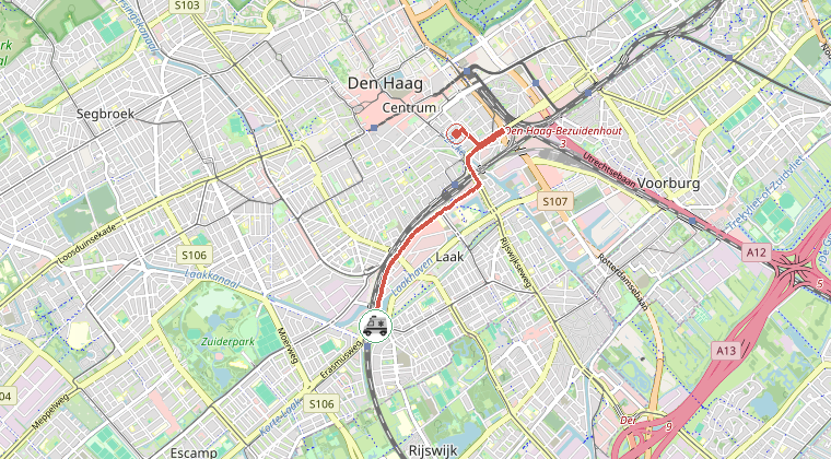 Kaart van de omgeving van de melding, met de kazerne die is gealarmeerd