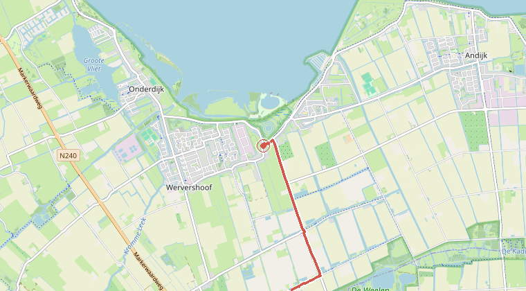 Kaart van de omgeving van de melding, met de kazerne die is gealarmeerd