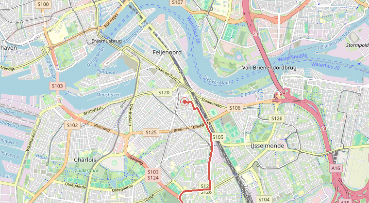 Kaart van de omgeving van de melding, met de kazerne die is gealarmeerd