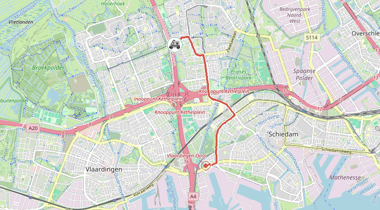 Kaart van de omgeving van de melding, met de kazerne die is gealarmeerd