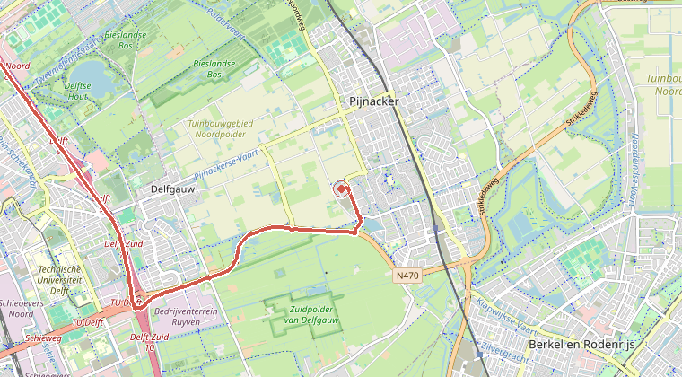 Kaart van de omgeving van de melding, met de kazerne die is gealarmeerd