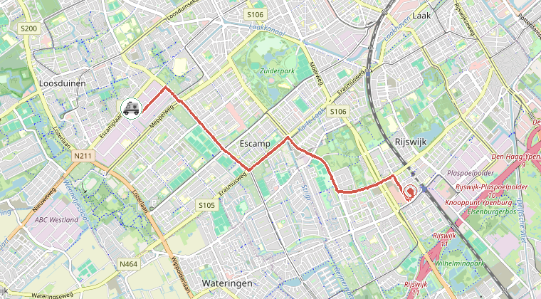 Kaart van de omgeving van de melding, met de kazerne die is gealarmeerd