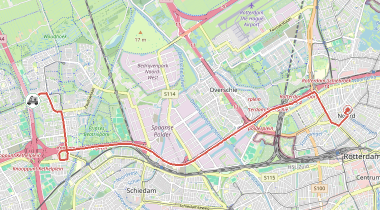 Kaart van de omgeving van de melding, met de kazerne die is gealarmeerd