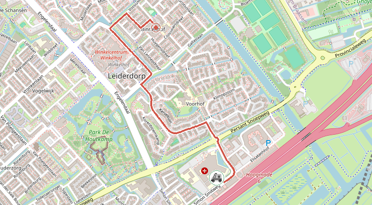 Kaart van de omgeving van de melding, met de kazerne die is gealarmeerd