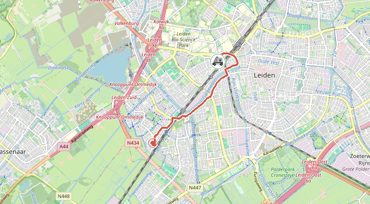 Kaart van de omgeving van de melding, met de kazerne die is gealarmeerd