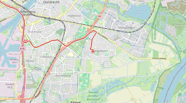 Kaart van de omgeving van de melding, met de kazerne die is gealarmeerd
