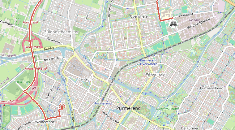 Kaart van de omgeving van de melding, met de kazerne die is gealarmeerd
